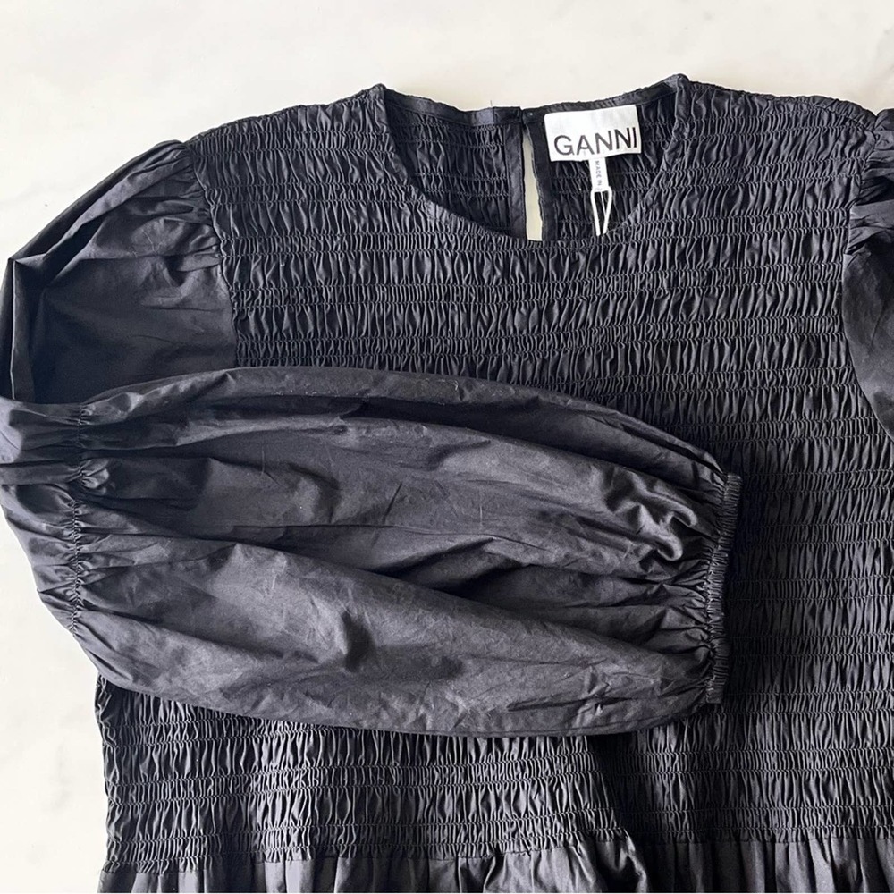 Ganni Black A-Line Puff Sleeve Mini Dress - Picture 8 of 14